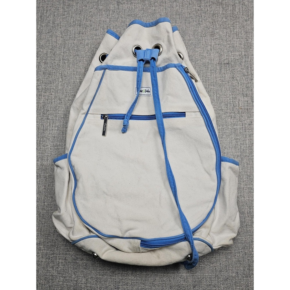 Ame & Lulu Backpack Womens Large Canvas Blue White Drawstring Convertible Bag
